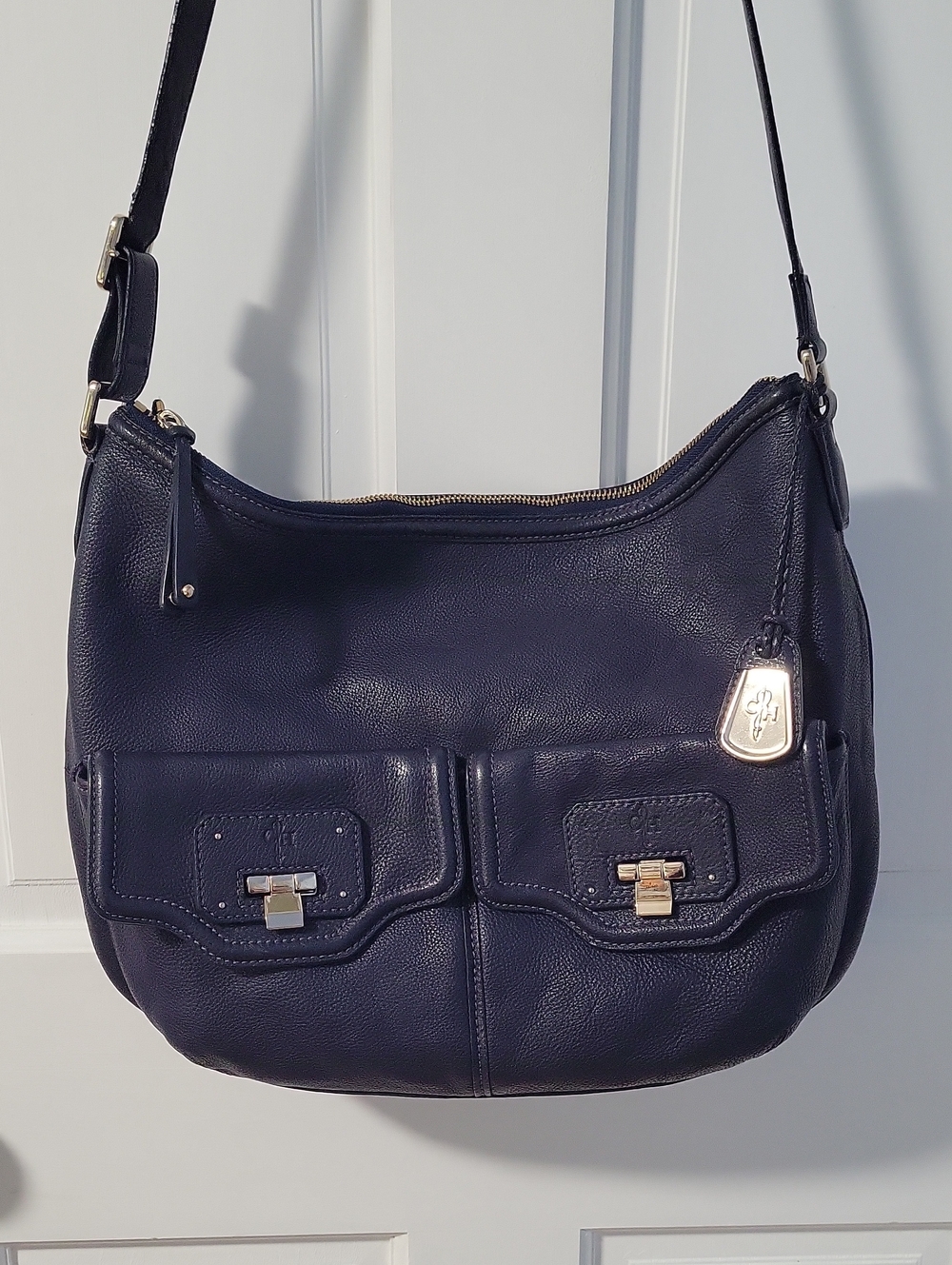 Cole Haan Navy Pebble Leather Hobo/Crossbosy Bag with Front Pockets